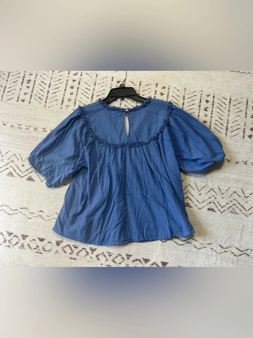 Old Navy Blue Embroidered Eyelet Boho Peasant Blouse L Boho Cottagecore